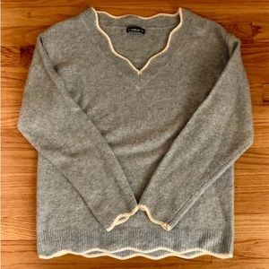 Sheila Light Blue Sweater with a scallop neck with white border.XL NWOT